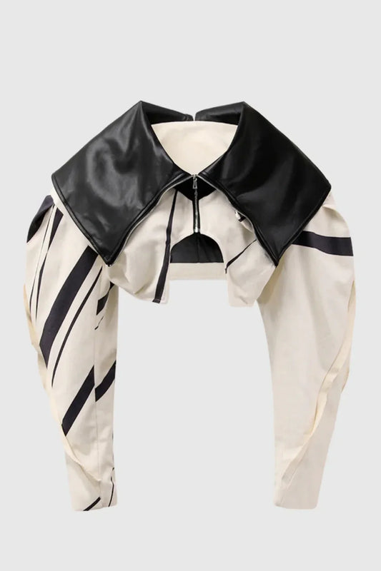 Aviva Faux Leather Stripe Crop Jacket