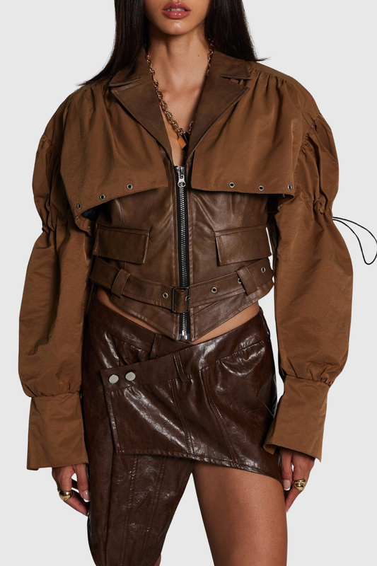 Chapa Faux Leather Jacket - Brown