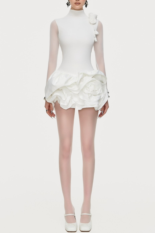 Cristi Flower Appliqué Long Sleeve Mini Dress