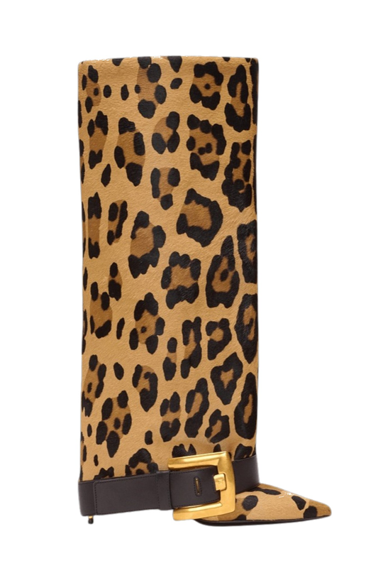 Erila Gold Buckle Knee Hight Boots - Leopard