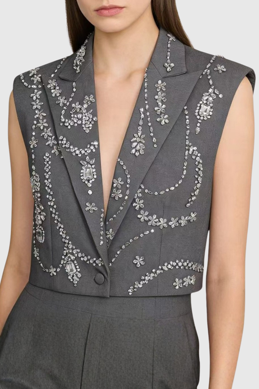 Hueya Crystal Embellished Vest - Grey