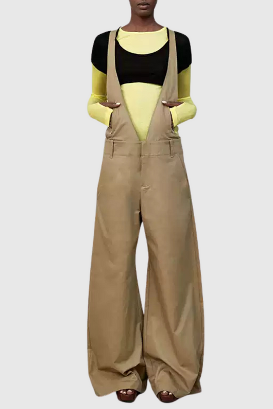 Jasleen V-neck Overalls - Khaki