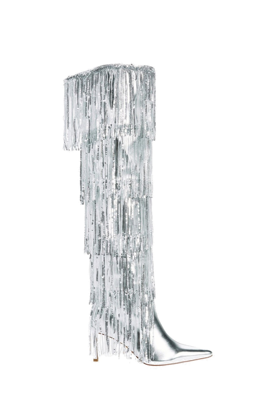 Jesiah Sequin Fringe Knee High Boots