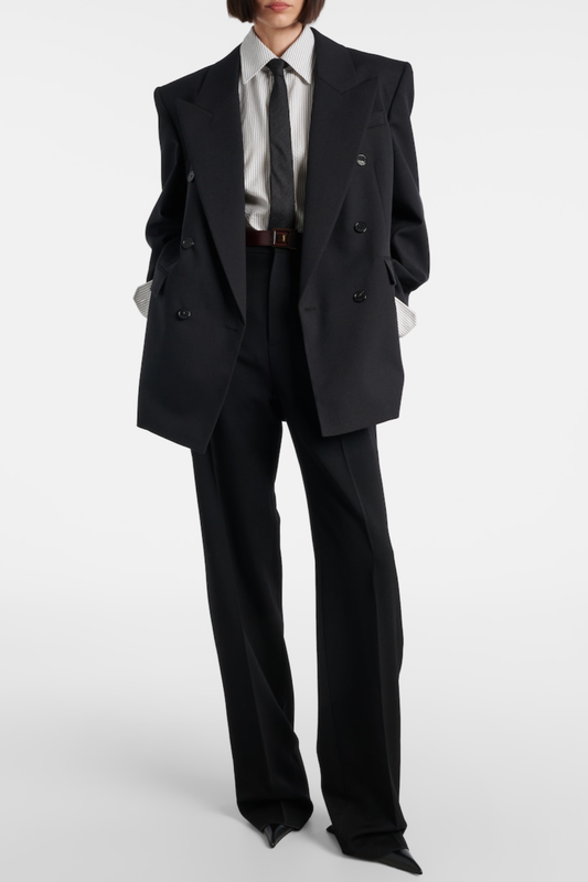 Lorra Double Breasted Wool Blazer - Black