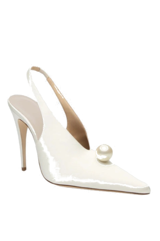 Masozi Pearl Satin Slingback Pumps - White