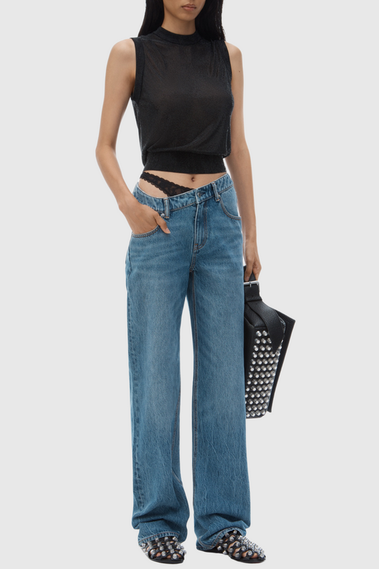 Narwa Asymmetrical Lace Waistband Jeans