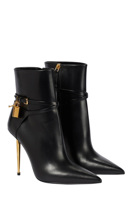 Trevoa Leather Padlock Ankle Boots - Black