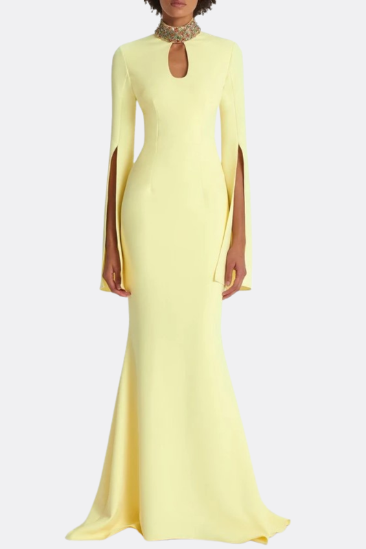 Tuliay Diamante Embellished Cutout Maxi Dress - Yellow