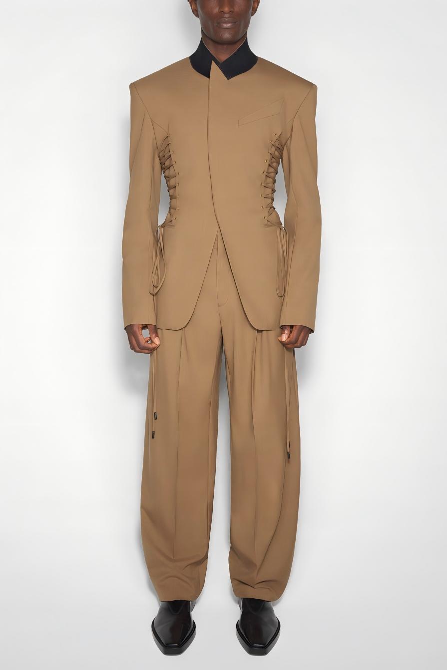 Juliea Silhouette Laced Up Tailored Jacket - Brown