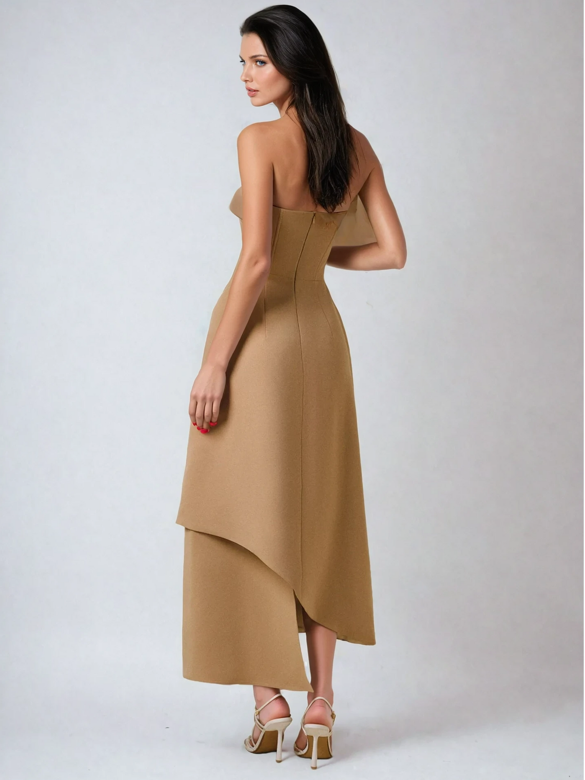 Pavlo Asymmetrical Strapless Midi Dress