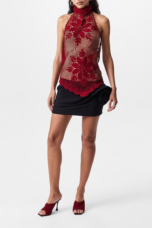 Corliss Floral Lace Crochet Top - Wine