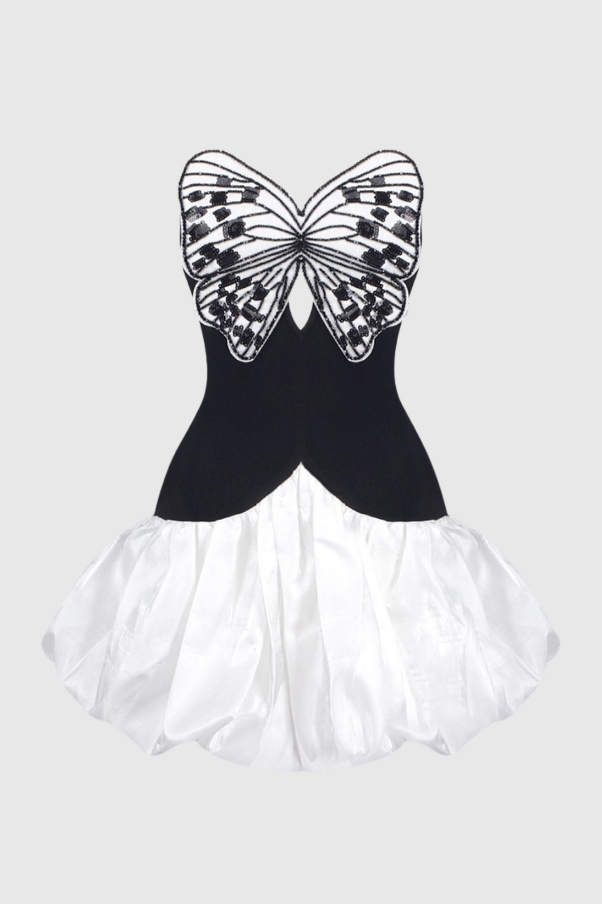 Kaidee Butterfly Strapless Puffy Mini Dress