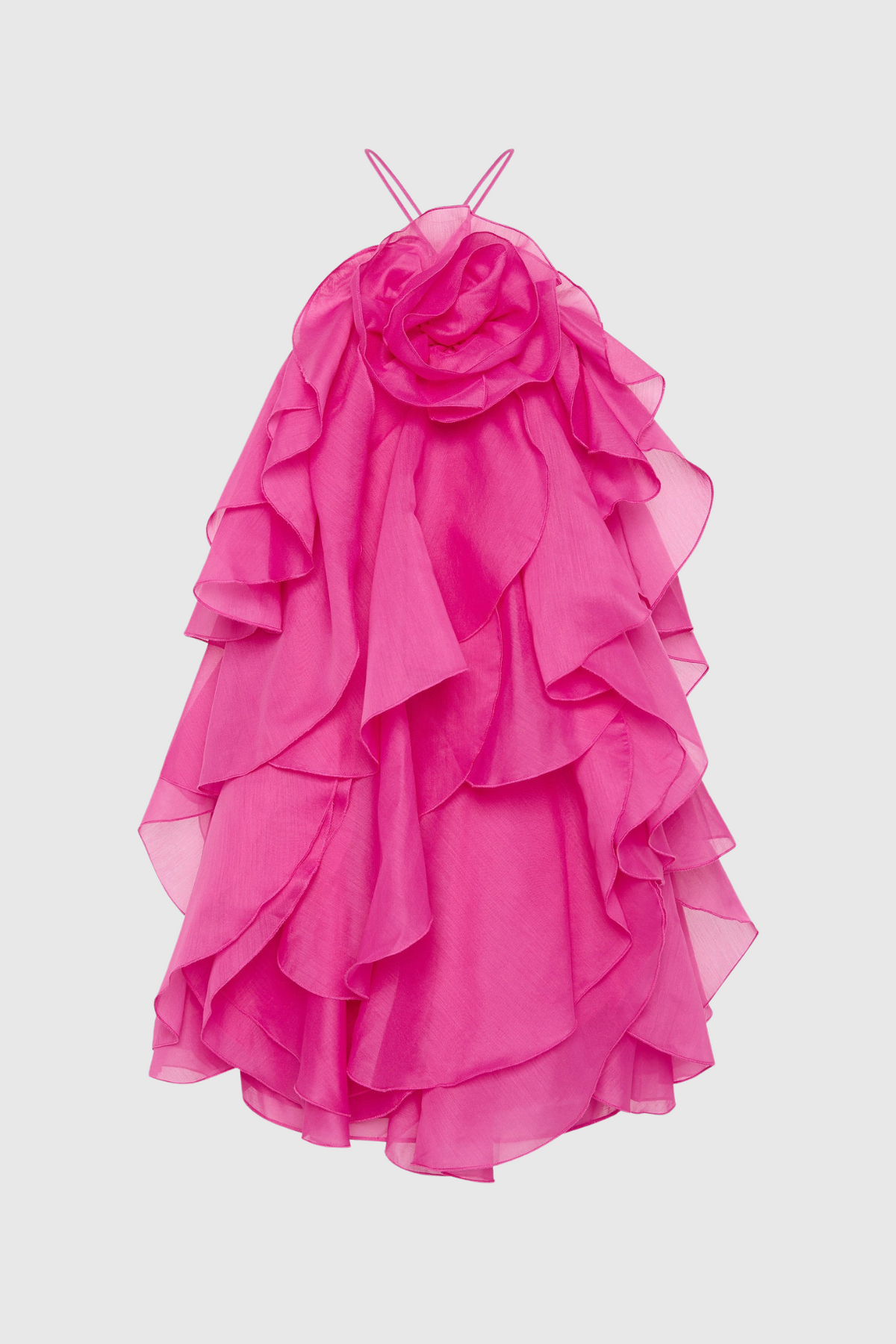 Caysie Halter Floral Ruffle Layered Mini Dress - Fuchsia
