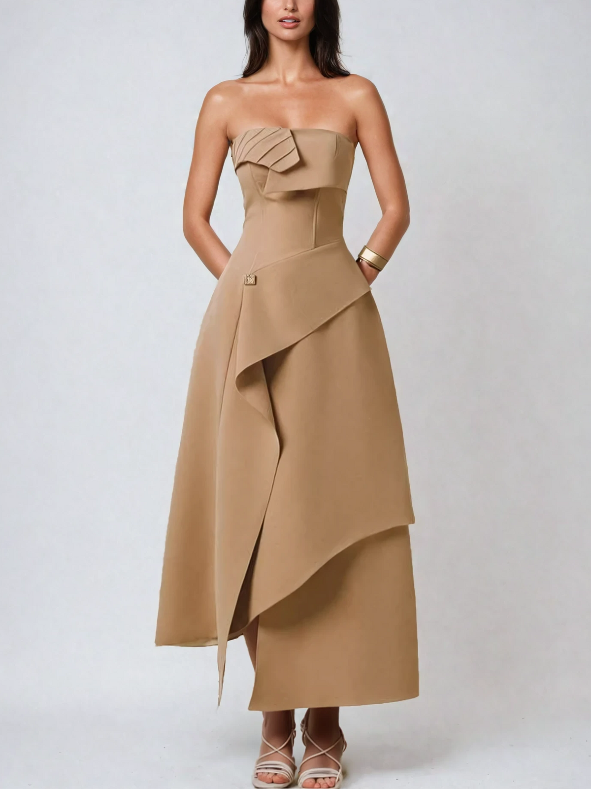 Pavlo Asymmetrical Strapless Midi Dress