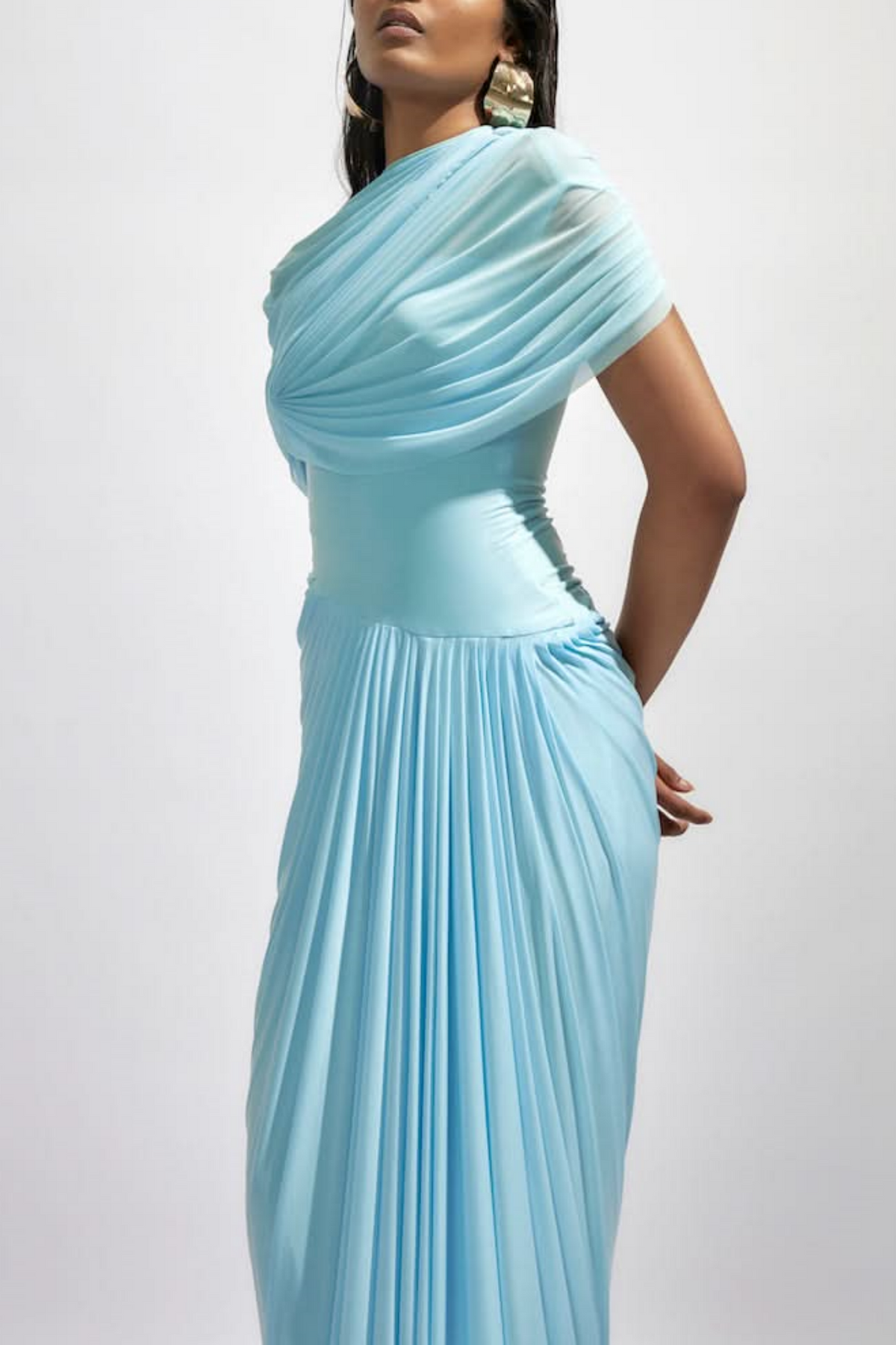 Aakifa Asymmetric Draped Maxi Dress - Blue