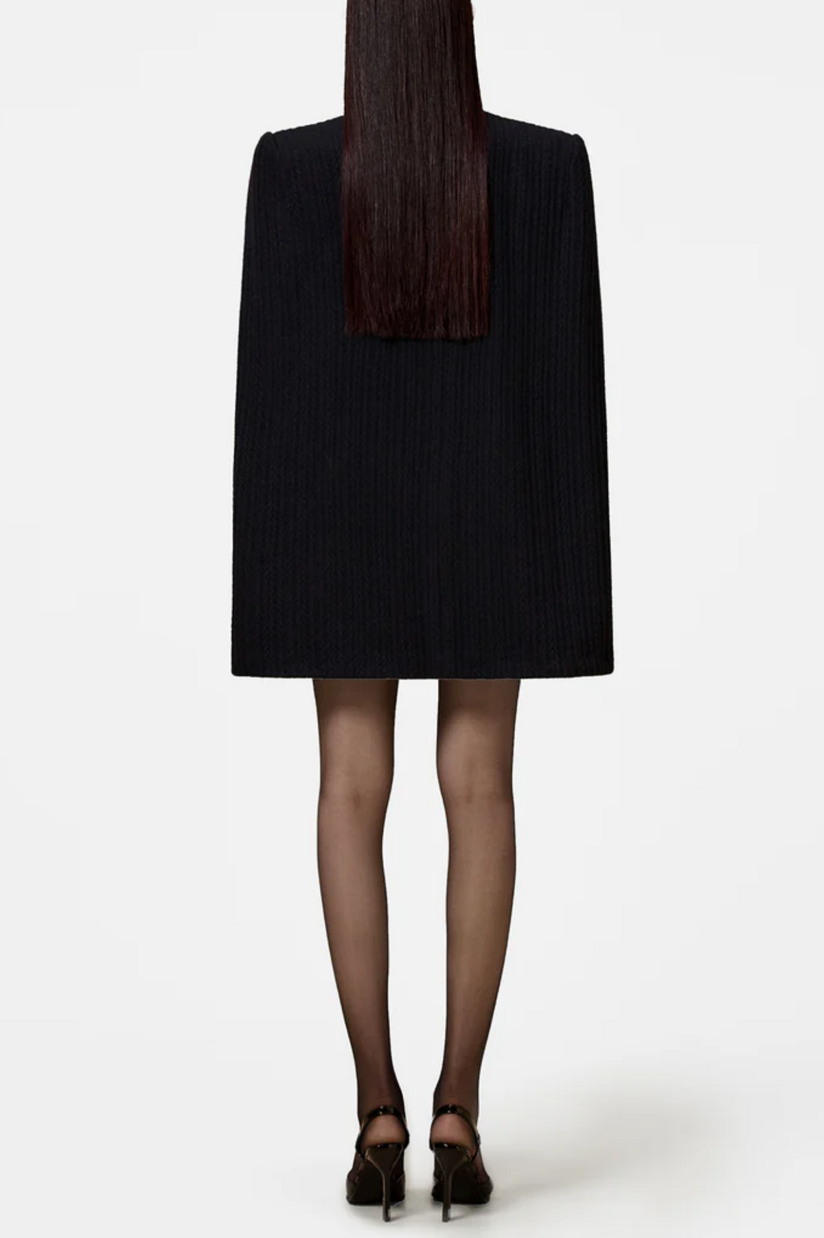 Abene Bow Beaded Embellished Knit Cape - Black