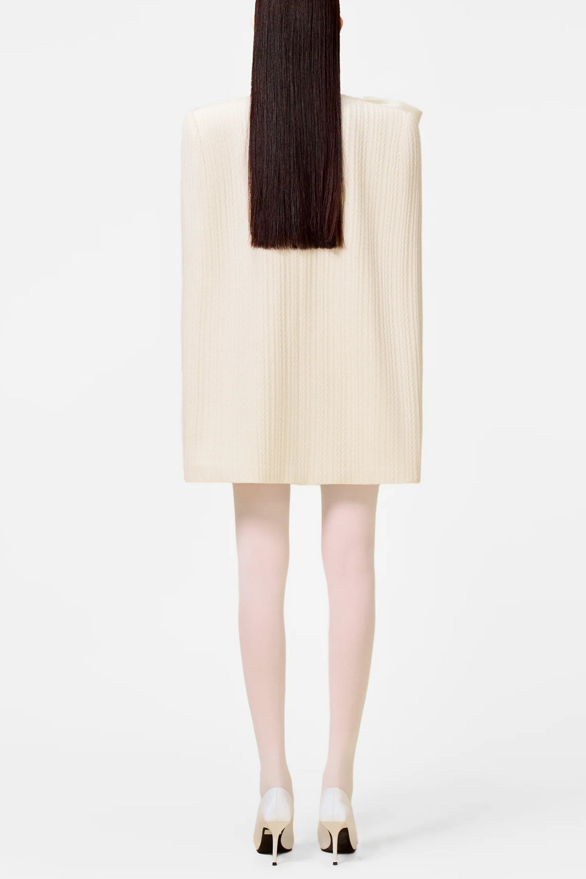 Abene Bow Beaded Embellished Knit Cape - White