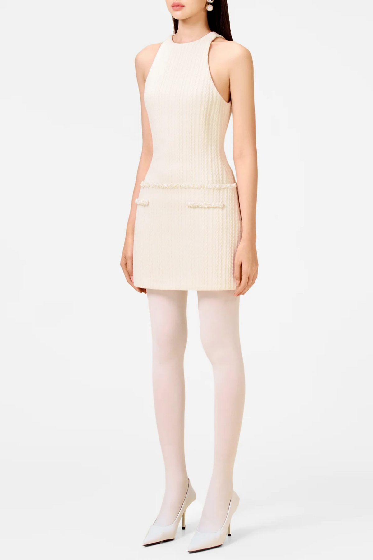 Abene Bow Beaded Embellished Knit Cape - White