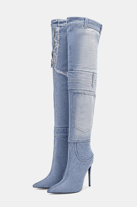 Abhay High Heel Denim Boots