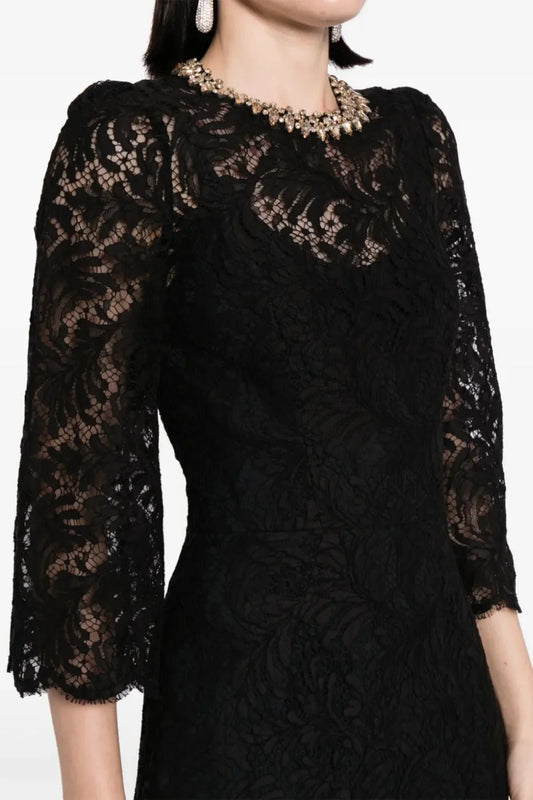 Acotas Lace Crystal-embellished Midi Dress - Black