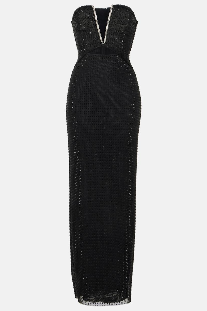 Addax Strapless Crystal Cutout Maxi Bandage Dress