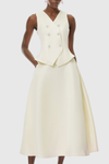 Adrien Crystal Embellished Vest & Midi Skirt Set - Beige