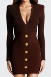 Aero Buttoned Ribbed Knit Mini Dress - Brown