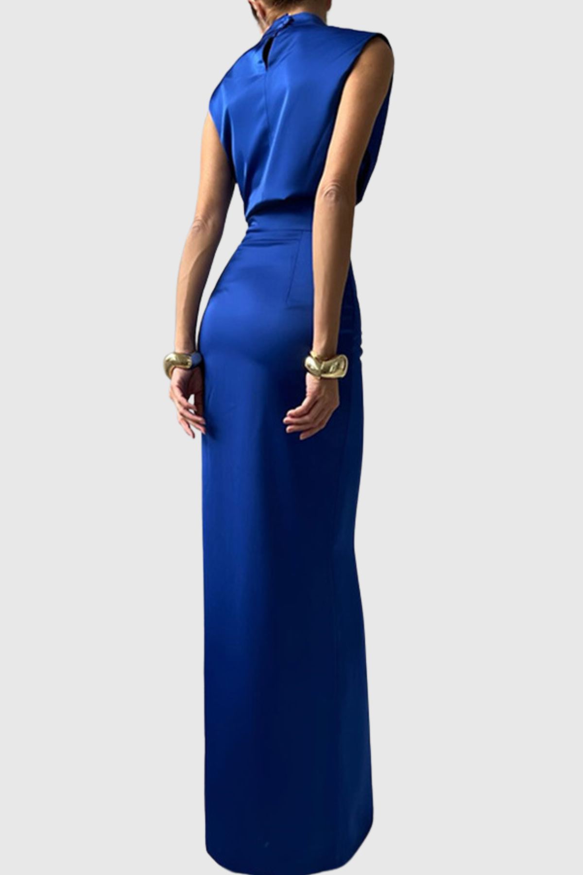 Airlie Satin Top & Buttoned Skirt Set - Blue