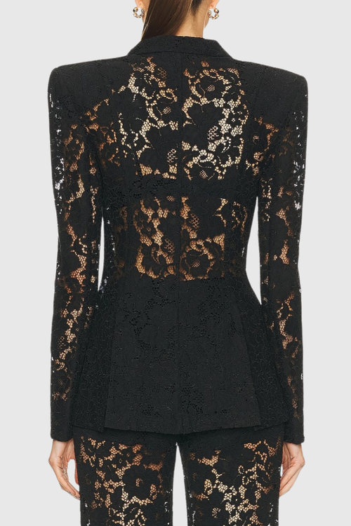 Albany Floral Lace Blazer & Pants Set - Black