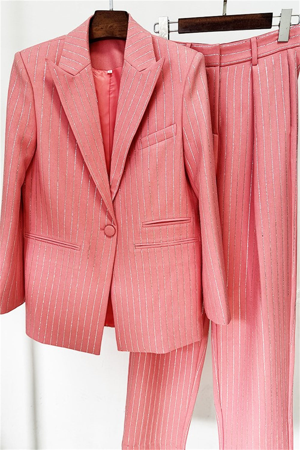 Ally Crystal Pinstripe Blazer Set - Pink