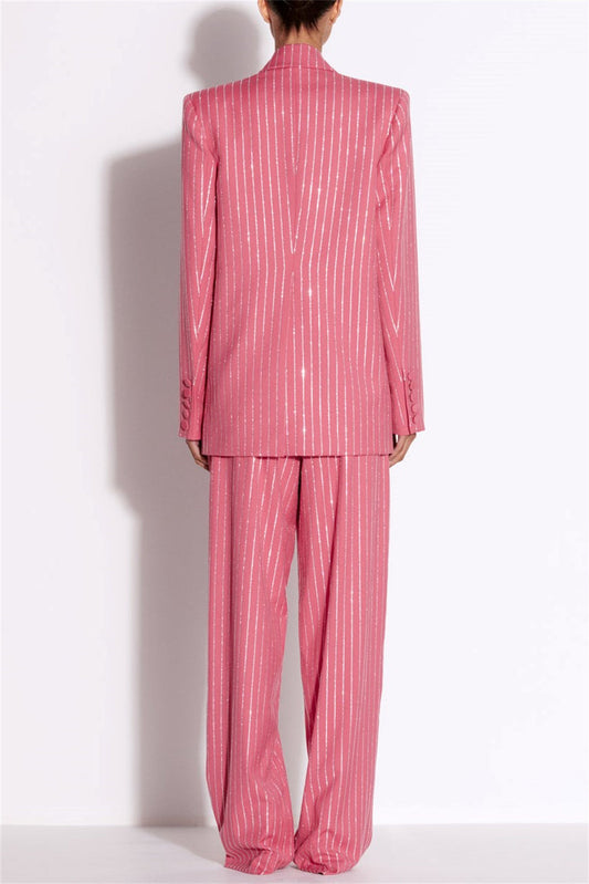 Ally Crystal Pinstripe Blazer Set - Pink