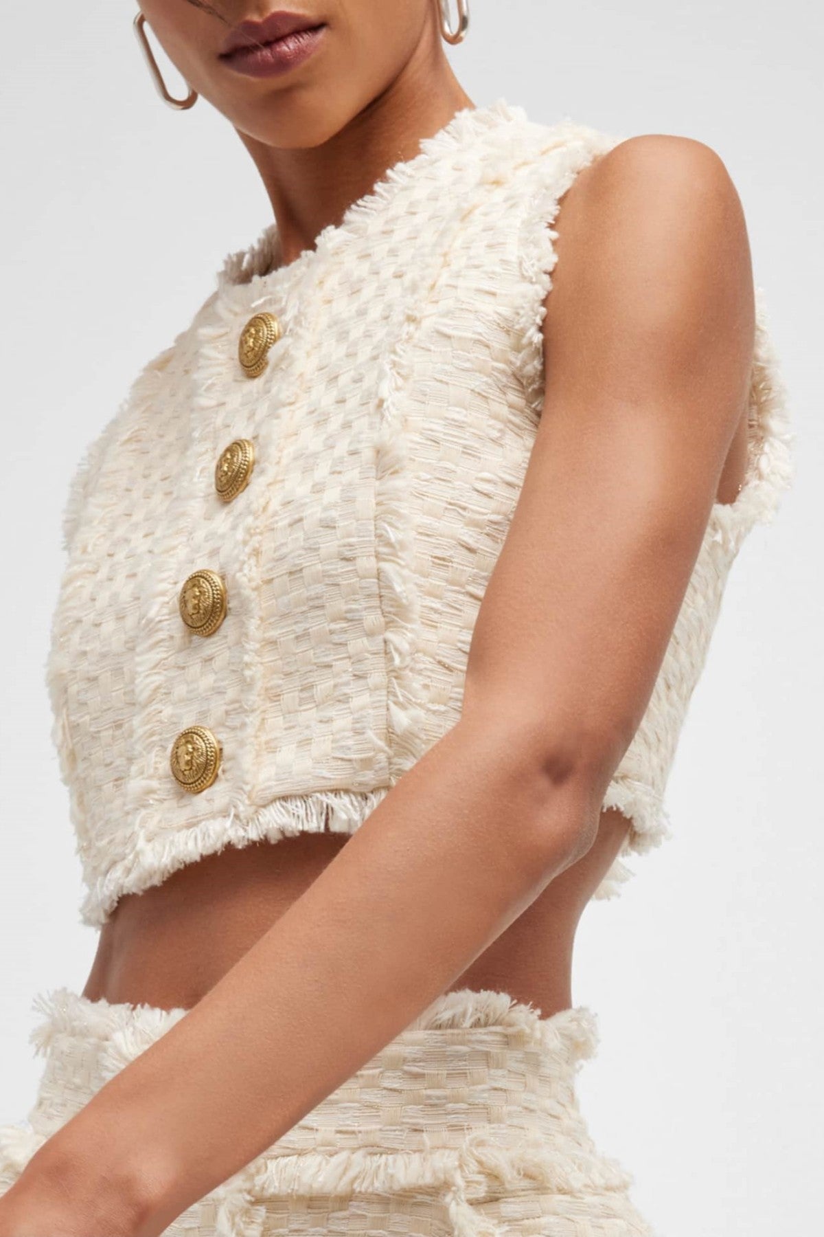 Amaia Tweed Sleeveless Buttoned Crop Top