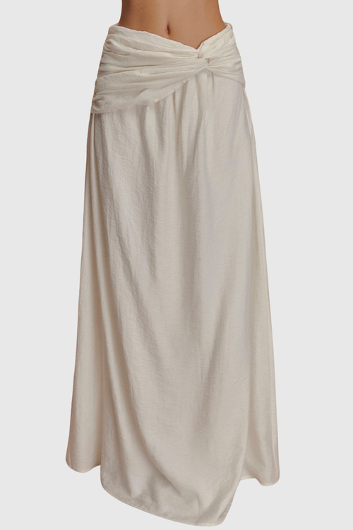 Annike Ruched Top & Knot Maxi Skirt Set - White