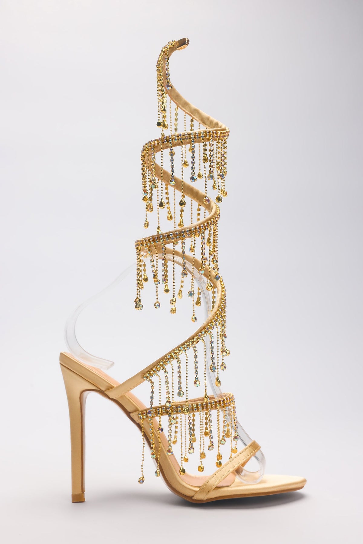 Arabella Rhinestone Tassel Stiletto Heels - Gold