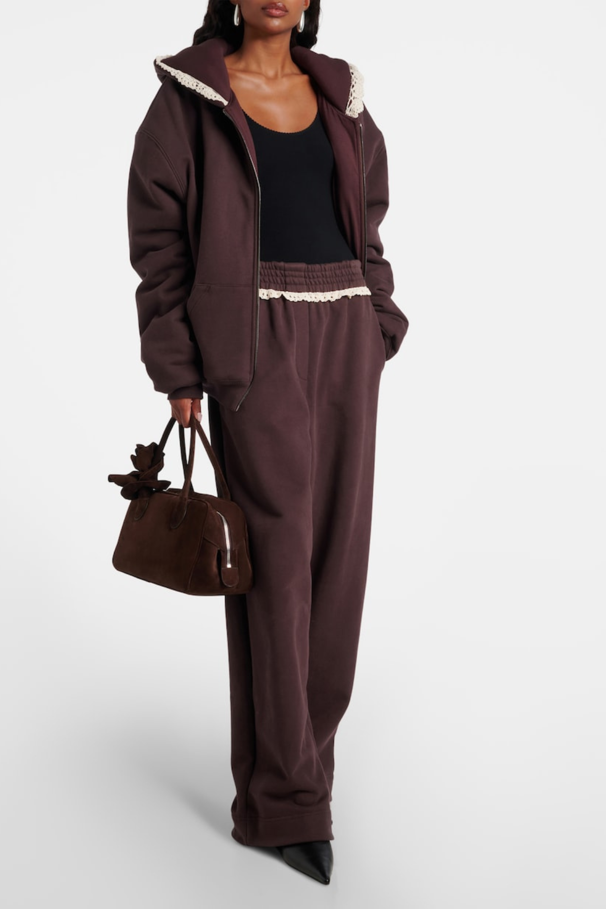 Ardesia Crochet-trimmed Sweatpants - Chocolate