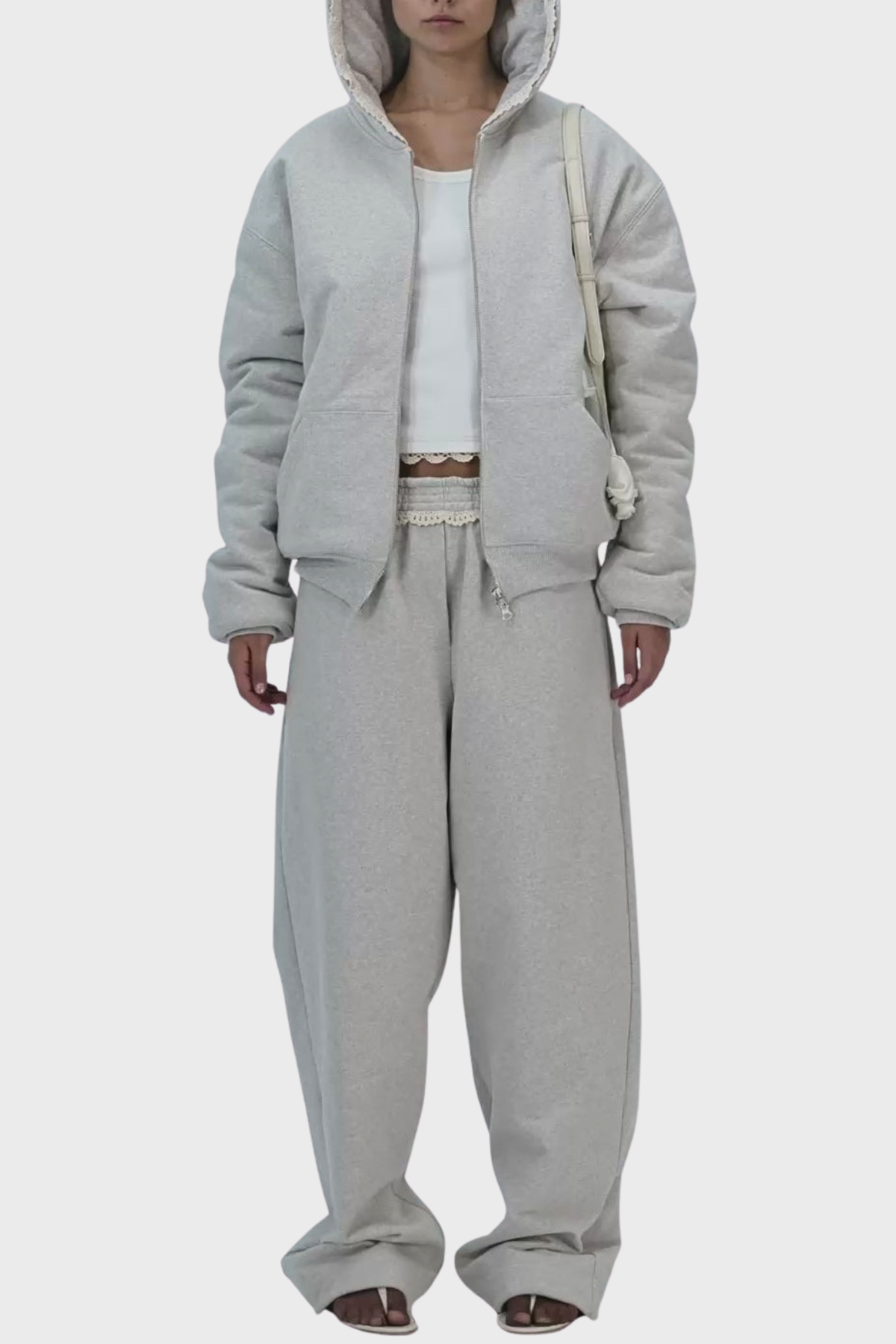 Ardesia Crochet-trimmed Zip-up Hoodie - Grey