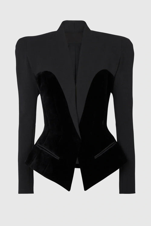 Aress Velvet Collarless Bustier Blazer