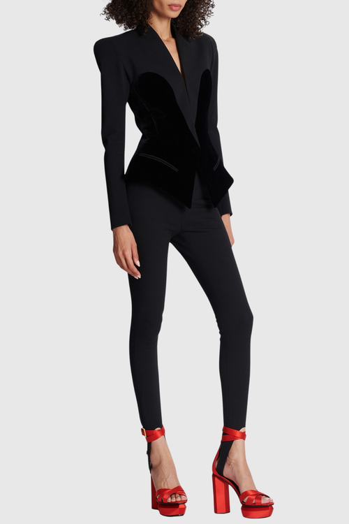 Aress Velvet Collarless Bustier Blazer