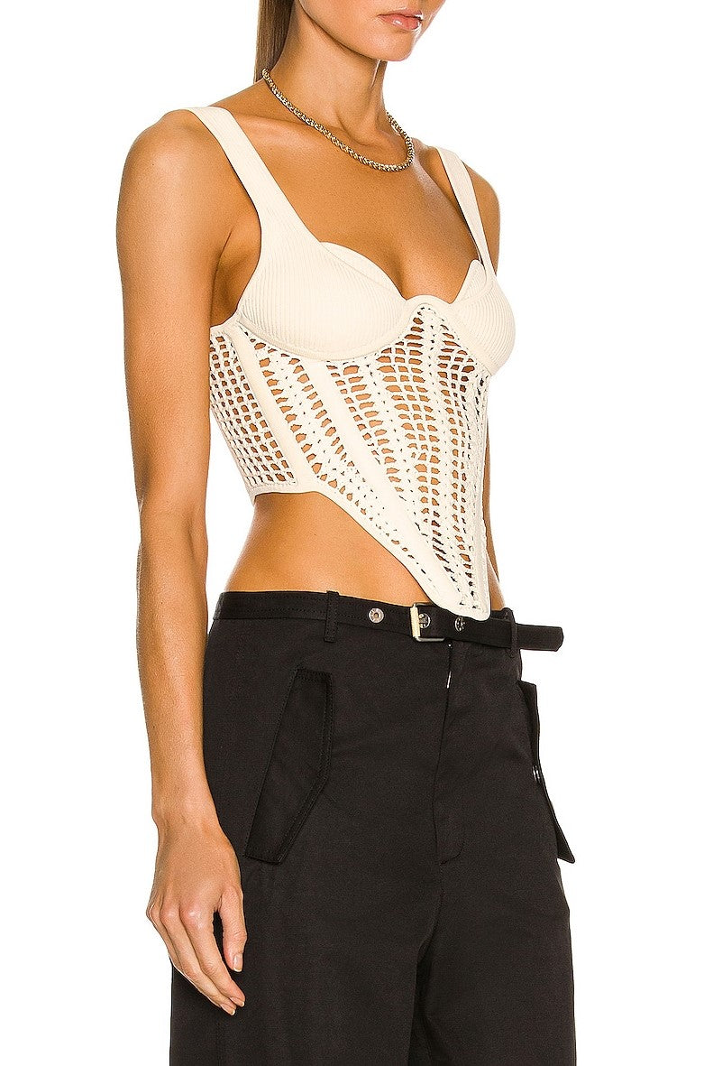 Arlette Crochet Corset Top - Beige