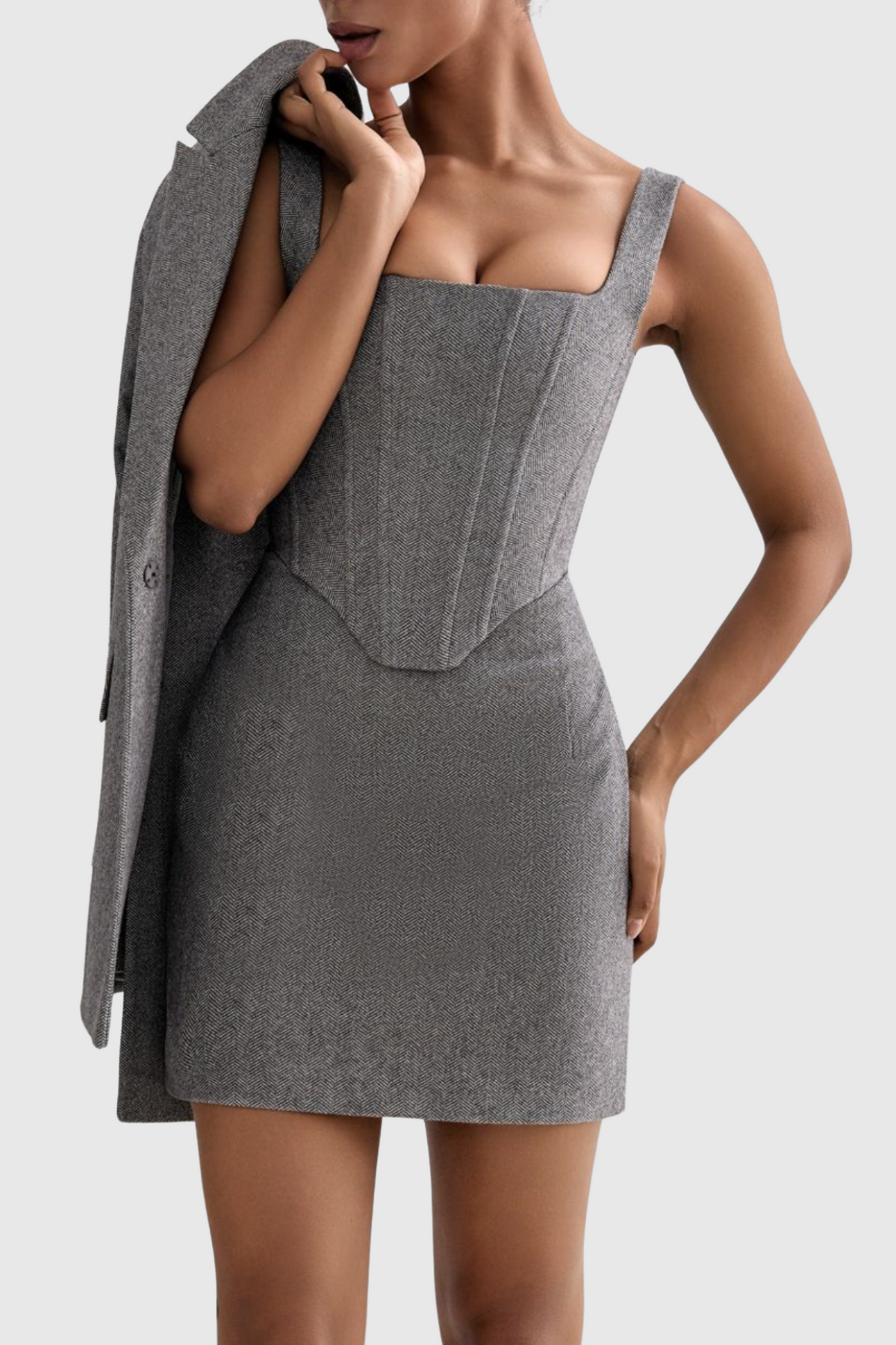 Armenb Corset Skirt Three Piece Set - Grey