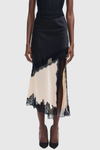 Aroon Lace Trim Asymmetric Satin Skirt - Beige