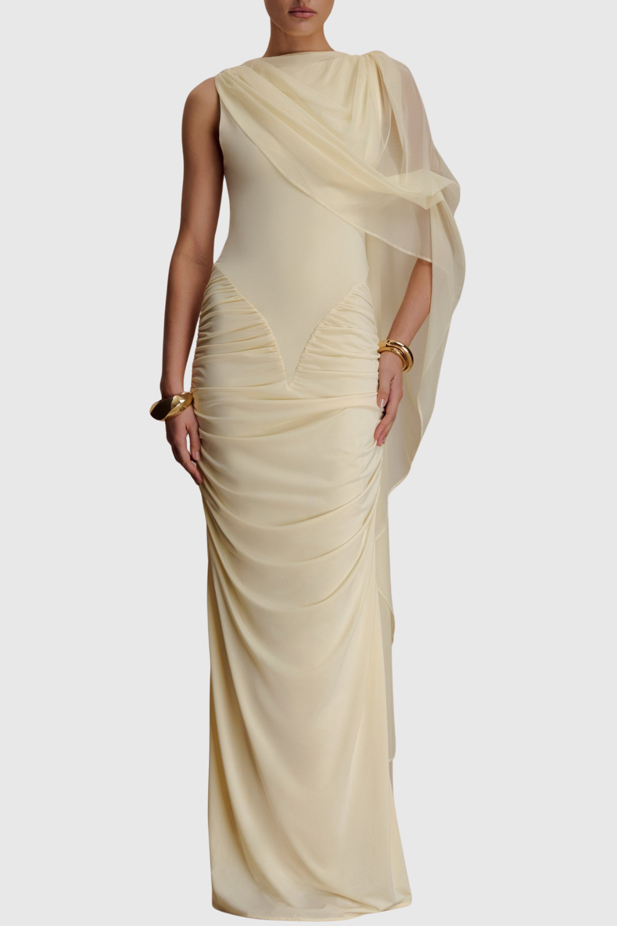 Arta Asymmetrical Ruched Maxi Dress - Yellow
