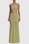 Arthur Strapless Lace Ruched Maxi Dress - Green