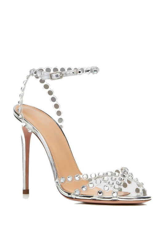 Astasia Rhinestone Embellished Heels - Silver