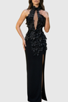 Atieno Floral Appliqué Maxi Bandage Dress - Black
