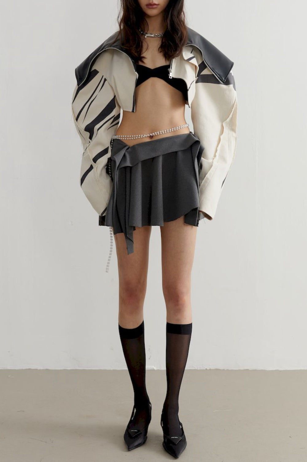 Aviva Faux Leather Stripe Crop Jacket