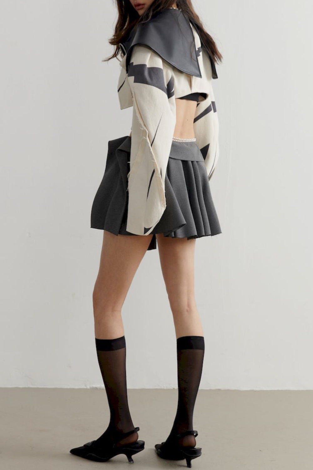 Aviva Faux Leather Stripe Crop Jacket
