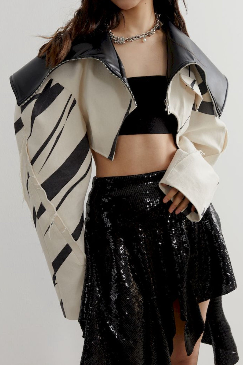 Aviva Faux Leather Stripe Crop Jacket