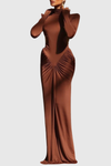 Azizi Ruched Cutout Maxi Dress - Brown