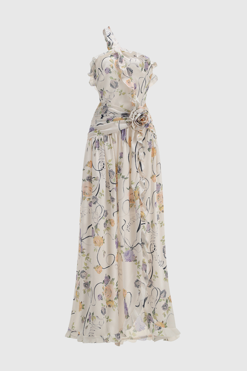 Azriel Floral Print One Shoulder Maxi Dress
